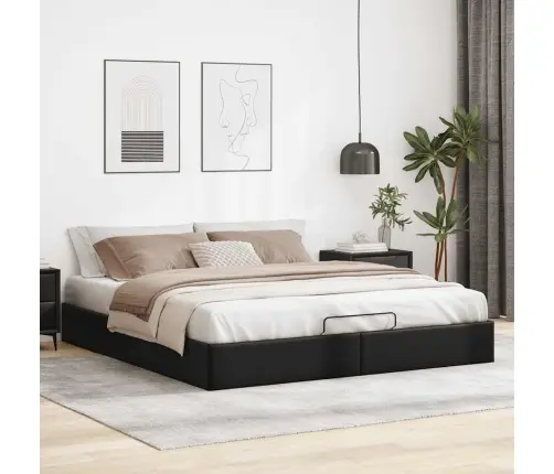 Osmanų Lovos Rėmas Be Čiužinio, Juodas, 160X200cm Dirbt. Oda