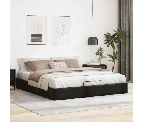 Osmanų Lovos Rėmas Be Čiužinio, Juodas, 180X200cm Dirbt. Oda