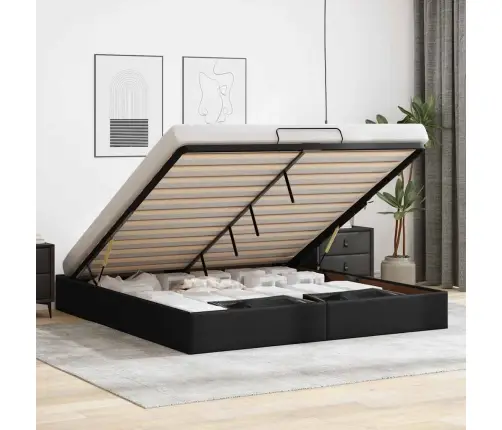 Osmanų Lovos Rėmas Be Čiužinio, Juodas, 180X200cm Dirbt. Oda