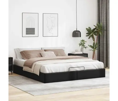 Ottomani Voodiraam Ilma Madratsita, Must, 200X200 cm Kunstnahk