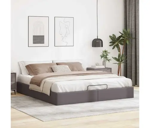 Osmaņu Gultas Rāmis Bez Matrača Pelēks 200X200 Cm Mākslīgā Āda Vidaxl