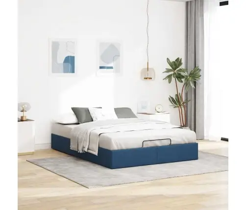 Osmaņu Gultas Rāmis Bez Matrača Zils 140X190 Cm Audums Vidaxl