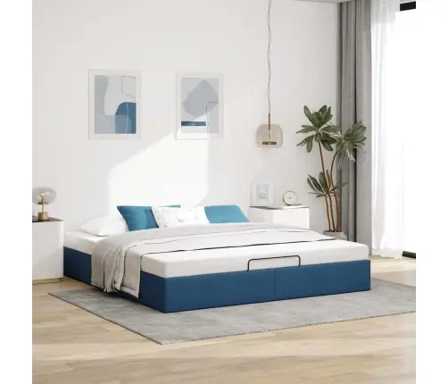 Osmaņu Gultas Rāmis Bez Matrača Zils 160X200 Cm Audums Vidaxl