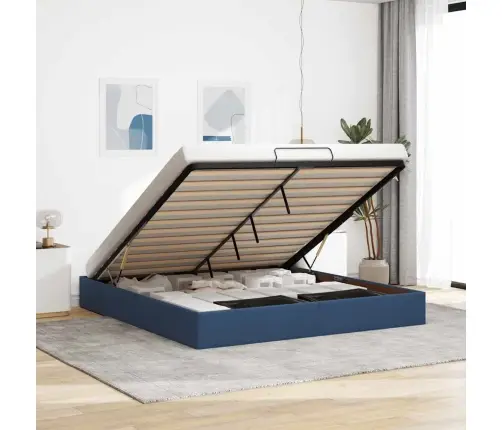 Osmaņu Gultas Rāmis Bez Matrača Zils 160X200 Cm Audums Vidaxl