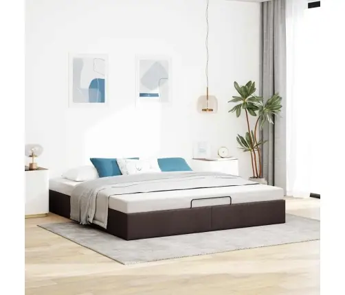 Osmaņu Gultas Rāmis Bez Matrača Tumši Brūns 200X200 Cm Audums Vidaxl