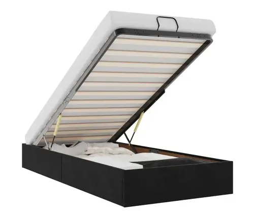 Ottomani Voodiraam Ilma Madratsita, Must, 90X200 cm Samet