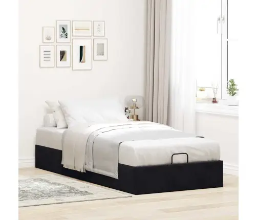 Ottomani Voodiraam Ilma Madratsita, Must, 90X200 cm Samet