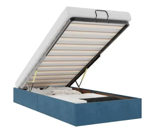 Osmanų Lovos Rėmas Be Čiužinio, Mėlynas, 90X200 cm Aksomas