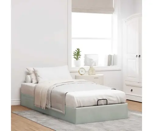 Ottomani Voodiraam Ilma Madratsita, Helehall, 100X200 cm Samet