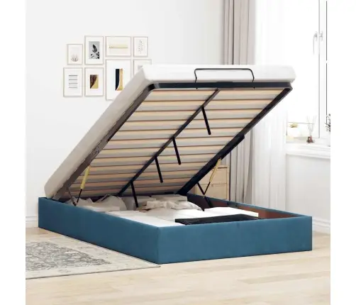 Osmaņu Gultas Rāmis Bez Matrača Tumši Zils 120X190 Cm Samts Vidaxl