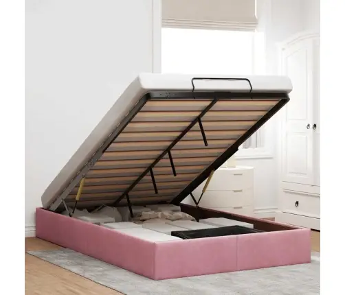 Osmaņu Gultas Rāmis Bez Matrača Rozā 120X190 Cm Samts Vidaxl