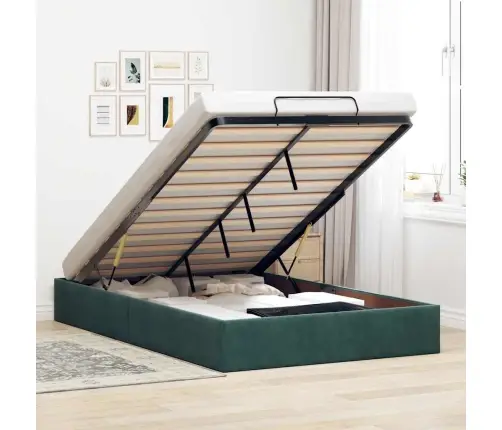 Osmanų Lovos Rėmas Be Čiužinio, Žalias, 120X200 cm Aksomas