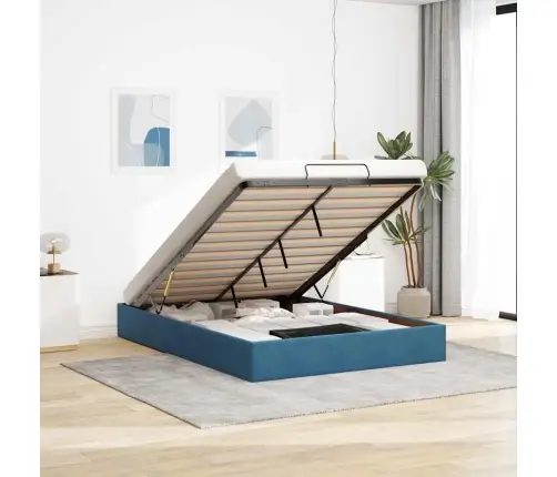 Osmaņu Gultas Rāmis Bez Matrača Tumši Zils 140X190 Cm Samts Vidaxl