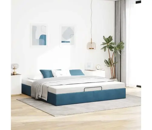 Osmaņu Gultas Rāmis Bez Matrača Tumši Zils 160X200 Cm Samts Vidaxl