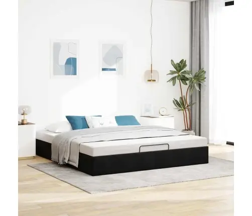 Ottomani Voodiraam Ilma Madratsita, Must, 180X200 cm Samet