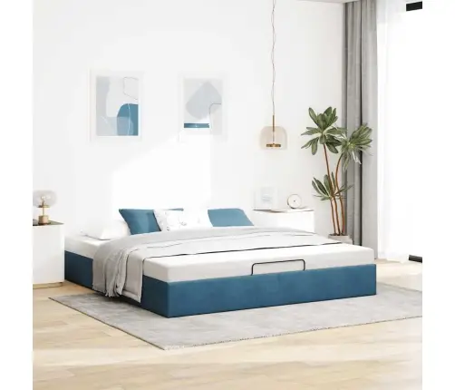 Osmaņu Gultas Rāmis Bez Matrača Tumši Zils 180X200 Cm Samts Vidaxl