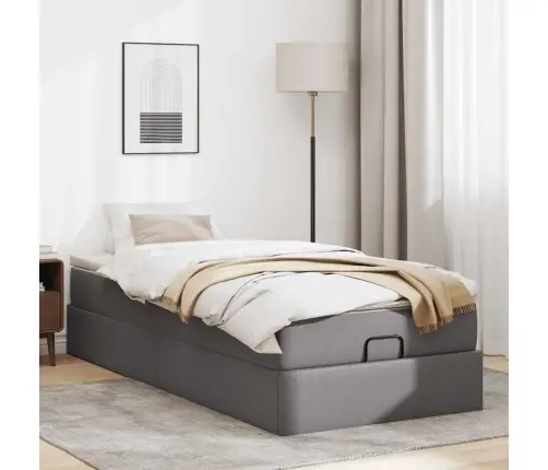 Osmanų Lovos Rėmas Su Čiužiniu, Pilkas, 80X200cm Dirbtinė Oda