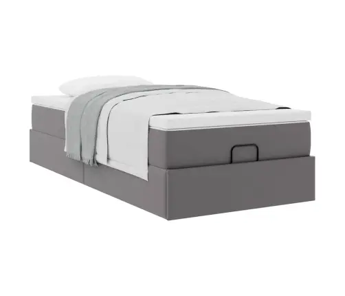 Osmanų Lovos Rėmas Su Čiužiniu, Pilkas, 80X200cm Dirbtinė Oda