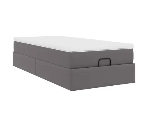 Osmanų Lovos Rėmas Su Čiužiniu, Pilkas, 80X200cm Dirbtinė Oda