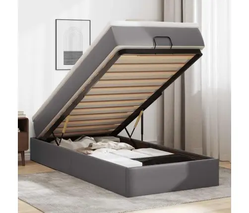 Osmanų Lovos Rėmas Su Čiužiniu, Pilkas, 80X200cm Dirbtinė Oda