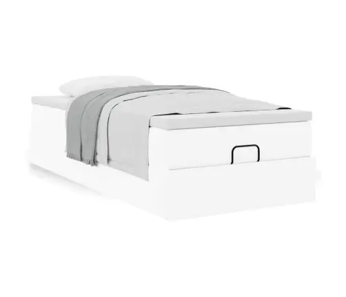 Ottomani Voodiraam Madratsiga, Valge, 90X190cm Kunstnahk