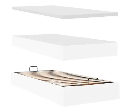 Ottomani Voodiraam Madratsiga, Valge, 90X190cm Kunstnahk