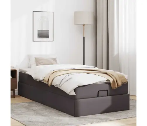 Osmaņu Gultas Rāmis Ar Matrača Pelēks 90X190Cm Mākslīgā Āda Vidaxl