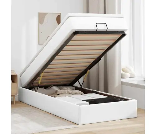 Osmaņu Gultas Rāmis Ar Matrača Balta 100X200Cm Mākslīgā Āda Vidaxl