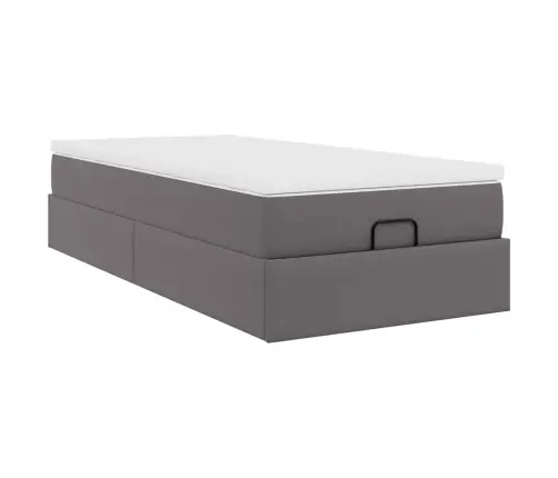 Osmanų Lovos Rėmas Su Čiužiniu, Pilkas, 100X200cm Dirbtinė Oda