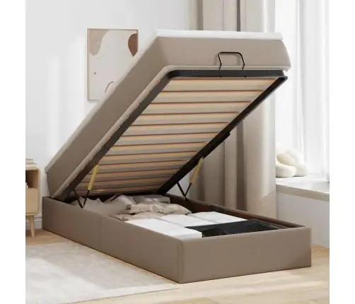 Ottomani Voodiraam Madratsiga, Cappuccino, 100X200cm Kunstnahk