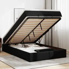 Ottomani Voodiraam Madratsiga, Must, 120X190 cm Kunstnahk