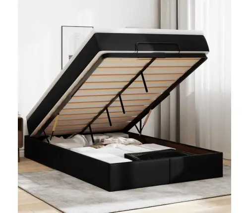 Ottomani Voodiraam Madratsiga, Must, 120X190 cm Kunstnahk