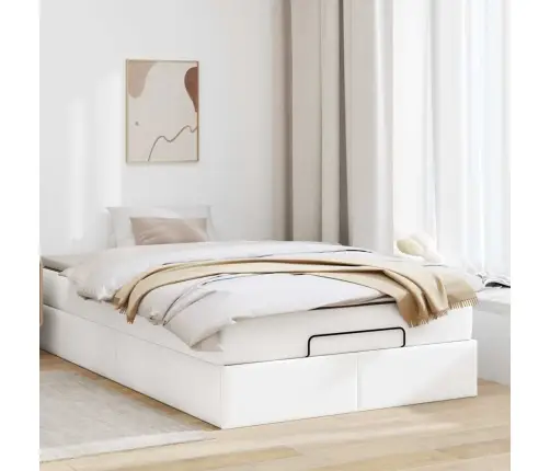 Osmanų Lovos Rėmas Su Čiužiniu, Baltas, 120X200cm Dirbtinė Oda