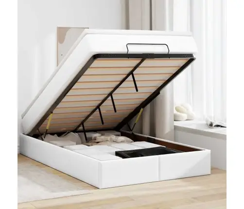 Osmanų Lovos Rėmas Su Čiužiniu, Baltas, 120X200cm Dirbtinė Oda