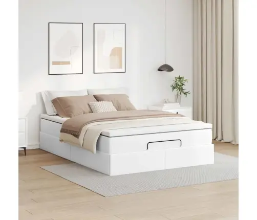 Osmaņu Gulta Ar Matrača, Balts, 140X190Cm, Mākslīgā Āda Vidaxl