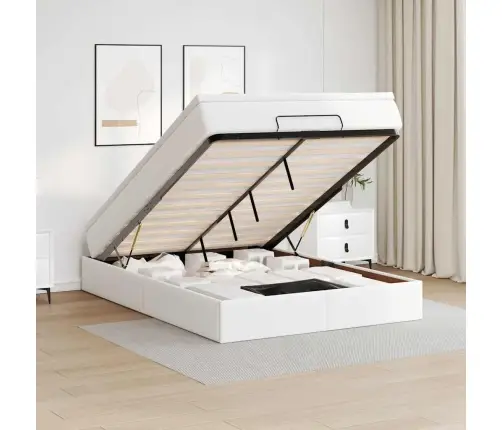 Osmaņu Gulta Ar Matrača, Balts, 140X190Cm, Mākslīgā Āda Vidaxl