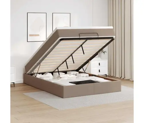 Ottomani Voodi Madratsiga, Cappuccino, 140X190cm Kunstnahk