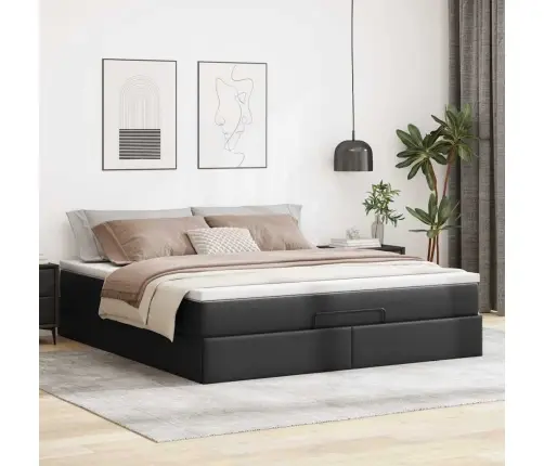 Osmaņu Gultas Rāmis Ar Matrača Melns 160X200Cm Mākslīgā Āda Vidaxl