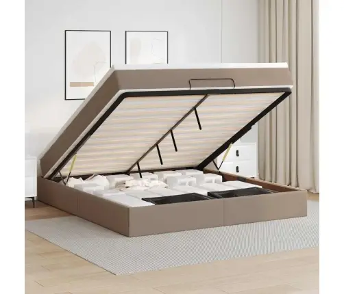 Ottomani Voodiraam Madratsiga, Cappuccino, 160X200cm Kunstnahk