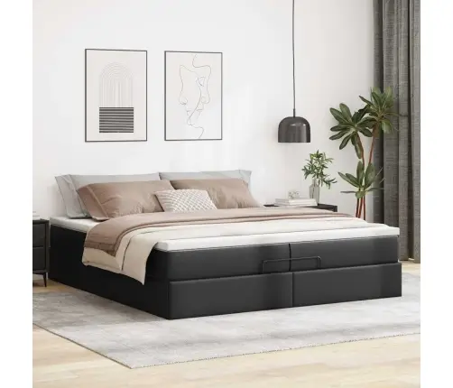 Osmanų Lovos Rėmas Su Čiužiniais, Juodas, 200X200cm Dirbt. Oda