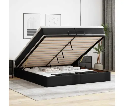 Osmanų Lovos Rėmas Su Čiužiniais, Juodas, 200X200cm Dirbt. Oda