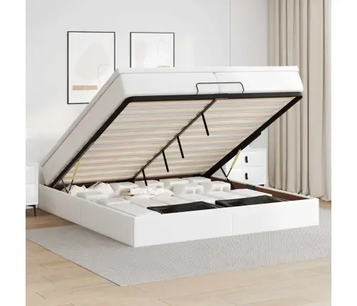 Ottomani Voodiraam Madratsitega, Valge, 200X200cm Kunstnahk