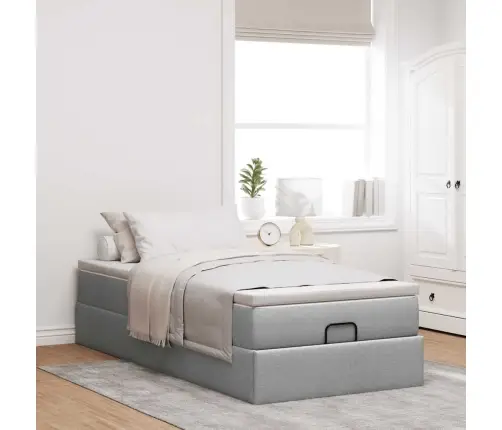 Ottomani Voodiraam Madratsiga, Helehall, 80X200 cm Kangas