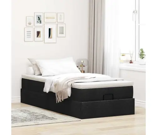 Osmaņu Gultas Rāmis Ar Matrača Melns 80X200 Cm Audums Vidaxl