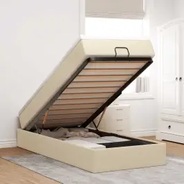 Osmanų Lovos Rėmas Su Čiužiniu, Kreminis, 80X200cm Audinys