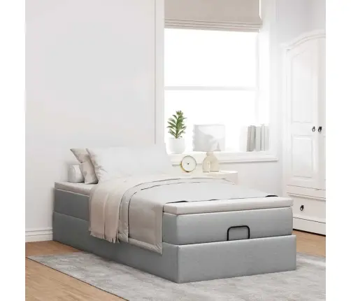 Ottomani Voodiraam Madratsiga, Helehall, 90X200cm Kangas