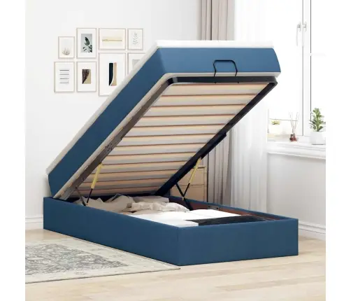 Osmaņu Gultas Rāmis Ar Matrača Zils 90X200 Cm Audums Vidaxl