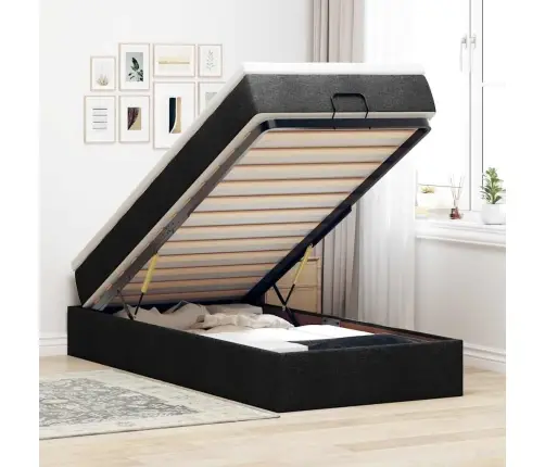 Osmanų Lovos Rėmas Su Čiužiniu, Juodas, 100X200cm Audinys