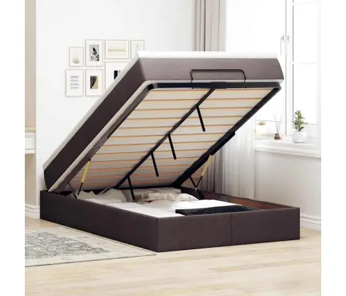 Osmanų Lovos Rėmas Su Čiužiniu, Rudas, 120X190 cm Audinys