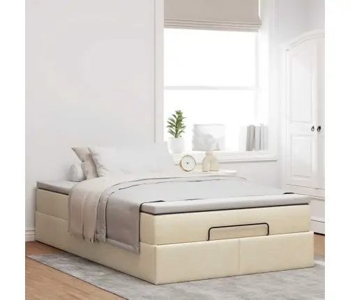 Osmaņu Gultas Rāmis Ar Matrača Krēmkrāsas 120X190 Cm Audums Vidaxl